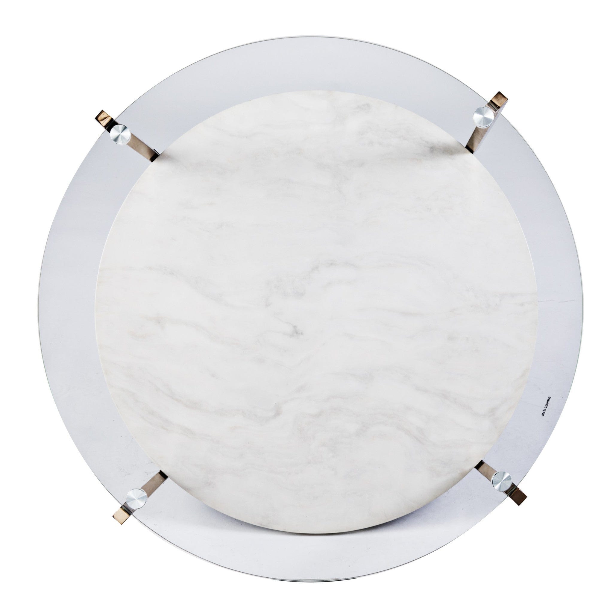 33" Gold Glam Glass And Faux Marble Two Tier Round Coffee Table - Homeroots - Flyclothing LLC