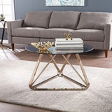31" Champagne Glass And Metal Round Coffee Table - Homeroots - Flyclothing LLC