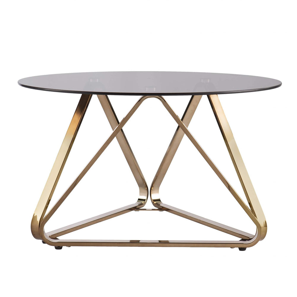 31" Champagne Glass And Metal Round Coffee Table - Homeroots
