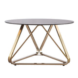 31" Champagne Glass And Metal Round Coffee Table - Homeroots