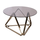 31" Champagne Glass And Metal Round Coffee Table - Homeroots