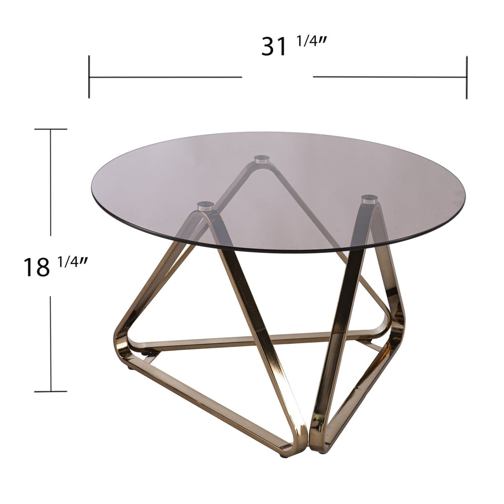 31" Champagne Glass And Metal Round Coffee Table - Homeroots - Flyclothing LLC