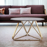 31" Champagne Glass And Metal Round Coffee Table - Homeroots - Flyclothing LLC