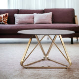 31" Champagne Glass And Metal Round Coffee Table - Homeroots