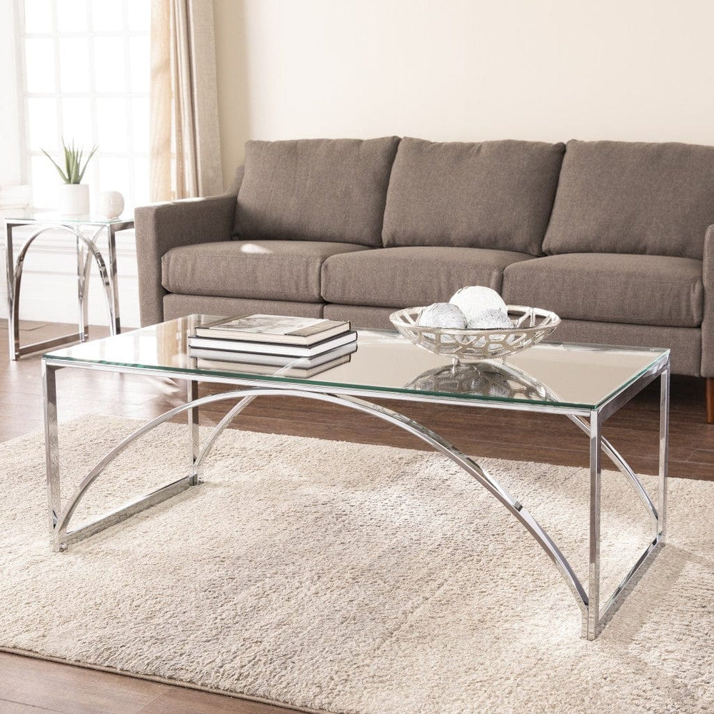 48" Chrome Glass And Metal Rectangular Coffee Table - Homeroots - Flyclothing LLC