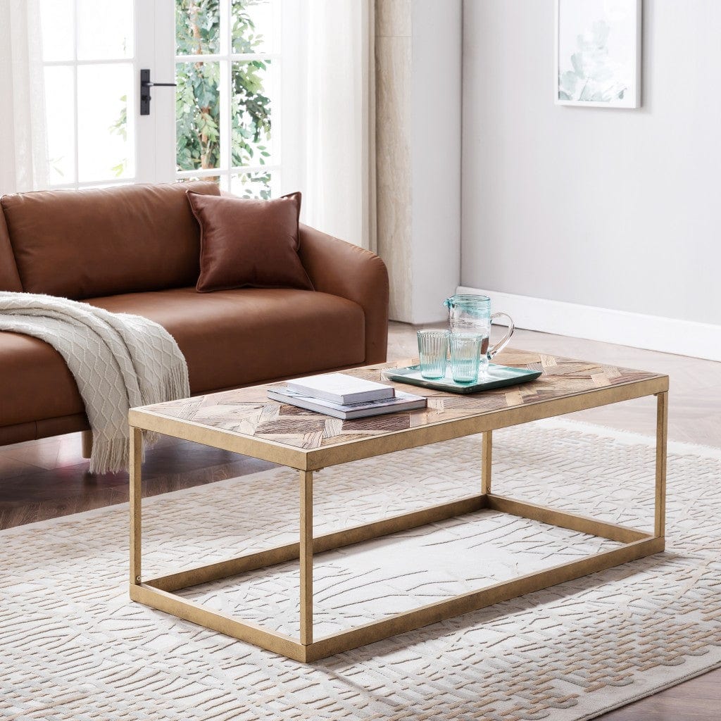 48" Natural And Natural Brown Solid Wood And Metal Rectangular Coffee Table - Homeroots - Flyclothing LLC