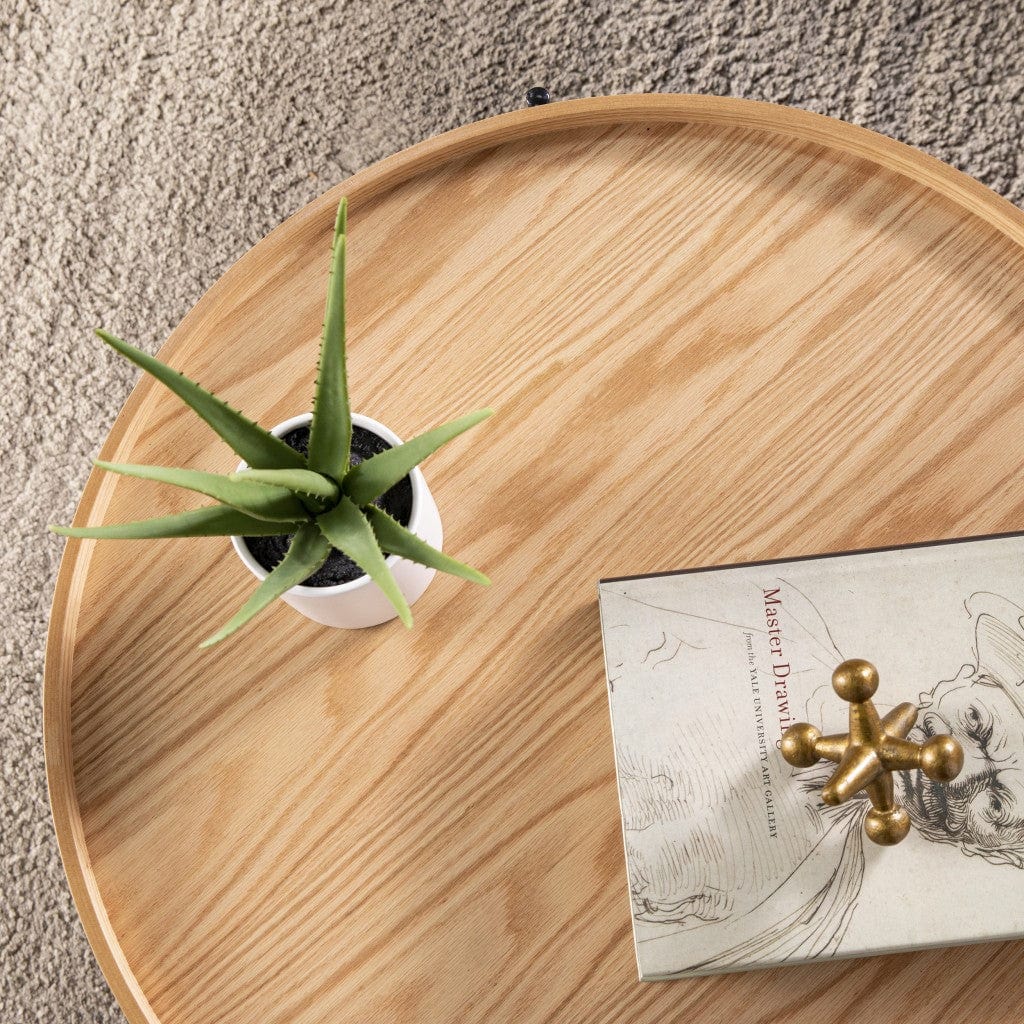 33" Natural And Natural Brown Manufactured Wood And Metal Round Coffee Table - Homeroots - Flyclothing LLC