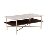 47" Brass Manufactured Wood And Metal Rectangular Coffee Table - Homeroots