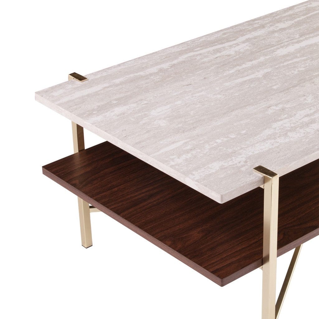 47" Brass Manufactured Wood And Metal Rectangular Coffee Table - Homeroots - Flyclothing LLC