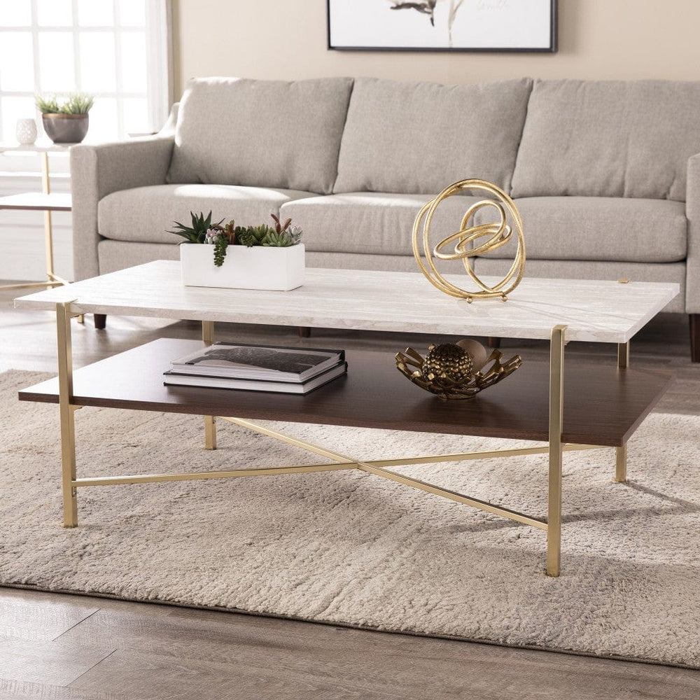 47" Brass Manufactured Wood And Metal Rectangular Coffee Table - Homeroots - Flyclothing LLC