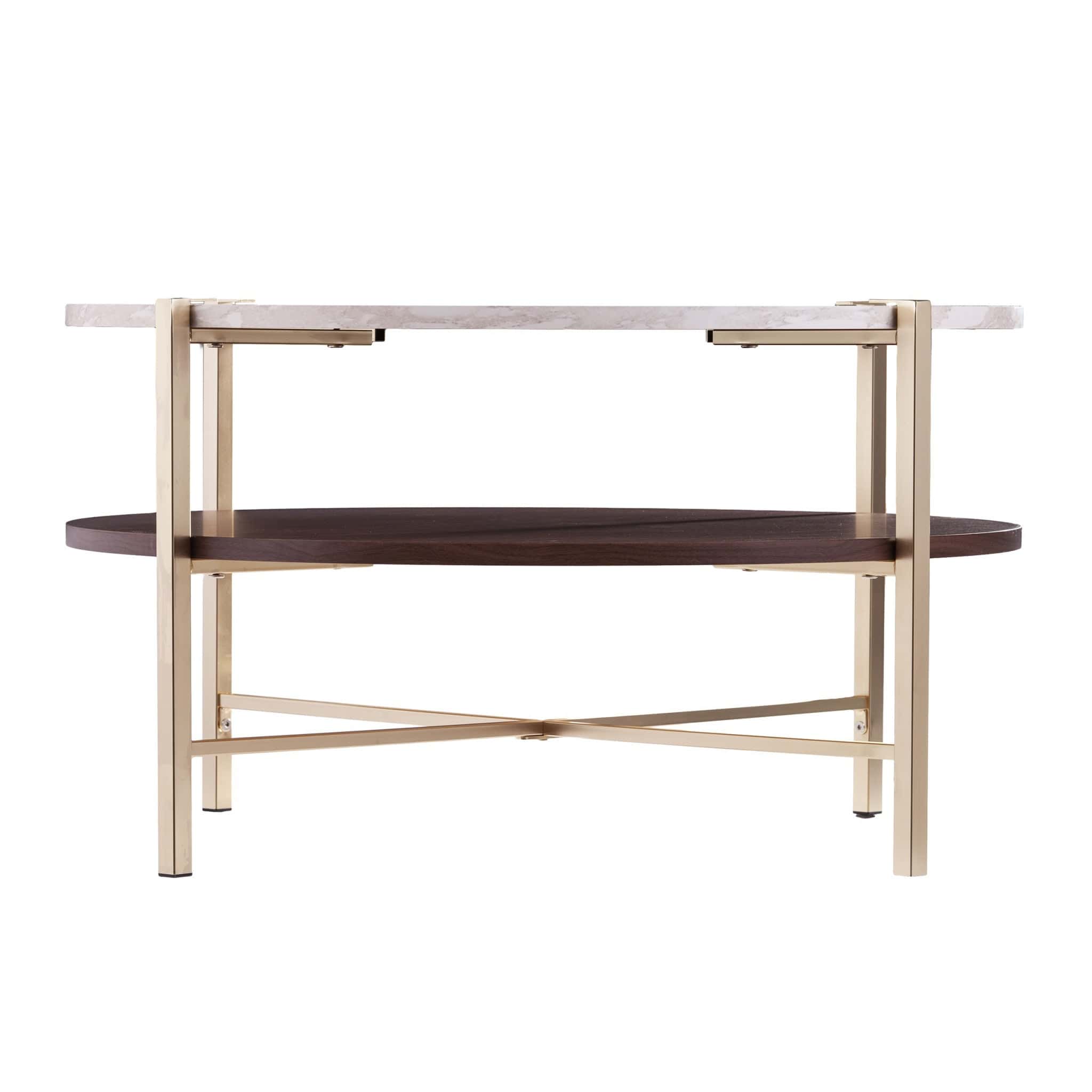 33" Brass Solid Manufactured Wood And Metal Round Coffee Table - Homeroots - Flyclothing LLC