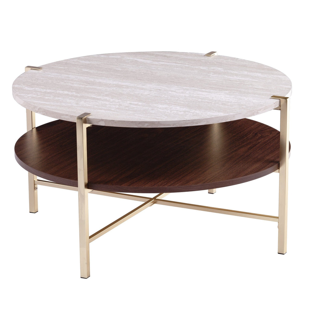 33" Brass Solid Manufactured Wood And Metal Round Coffee Table - Homeroots - Flyclothing LLC