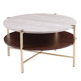 33" Brass Solid Manufactured Wood And Metal Round Coffee Table - Homeroots