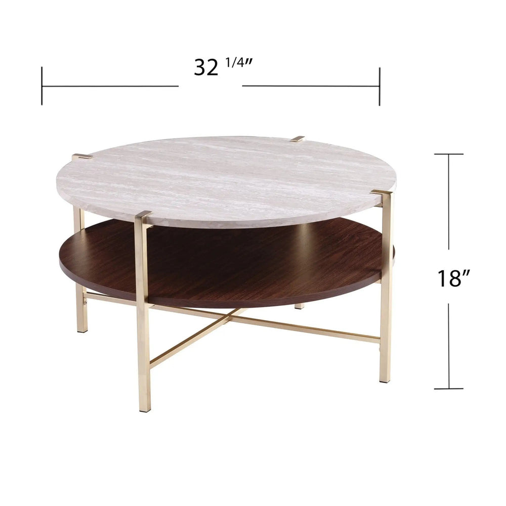 33" Brass Solid Manufactured Wood And Metal Round Coffee Table - Homeroots - Flyclothing LLC