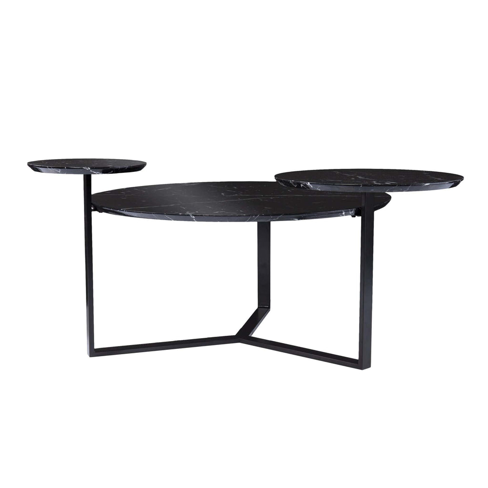 43" Black Faux Marble And Metal With Iron Round Coffee Table - Homeroots