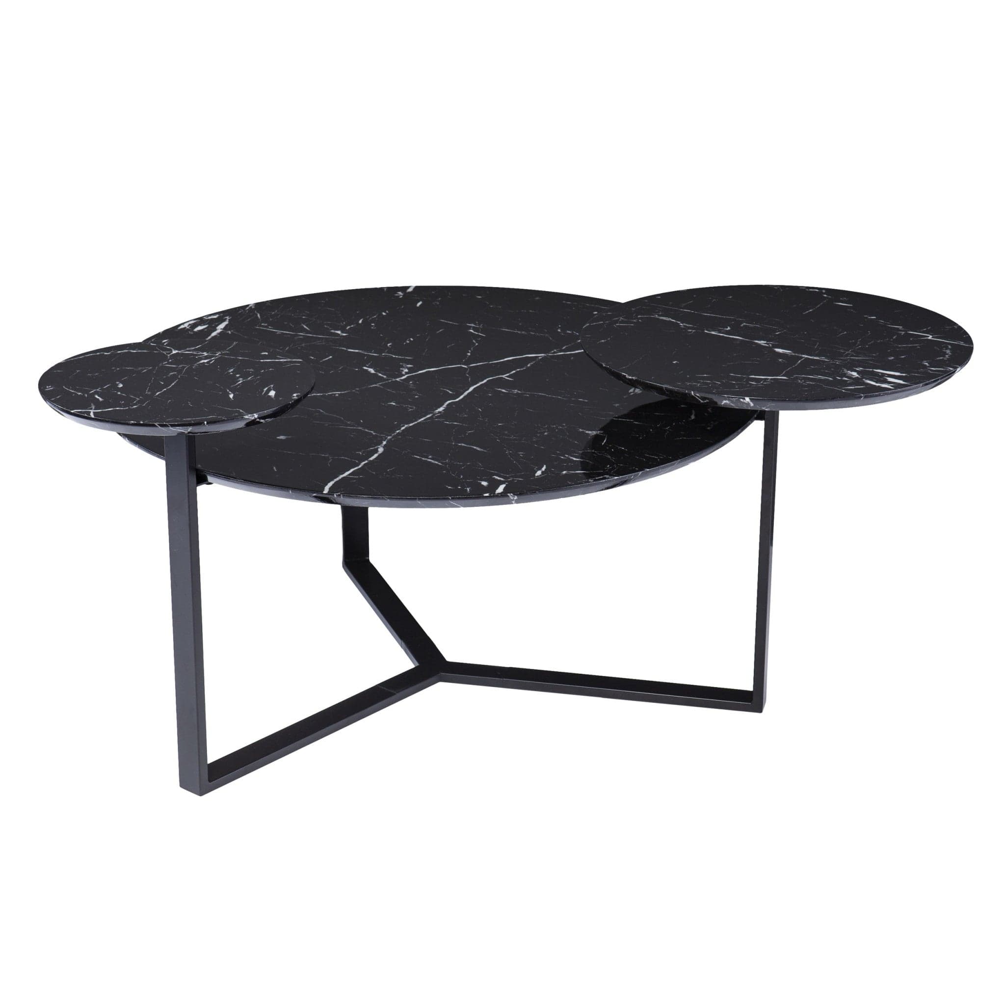 43" Black Faux Marble And Metal With Iron Round Coffee Table - Homeroots