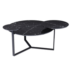 43" Black Faux Marble And Metal With Iron Round Coffee Table - Homeroots