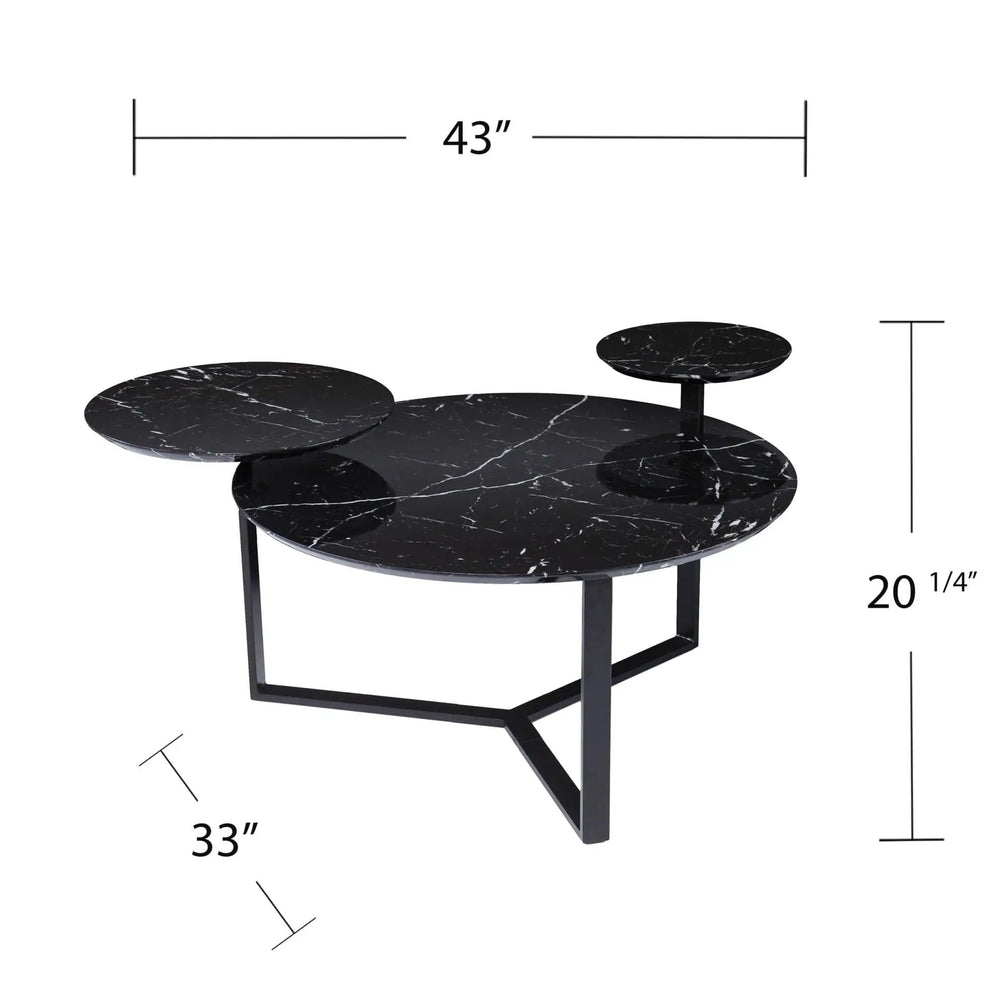 43" Black Faux Marble And Metal With Iron Round Coffee Table - Homeroots - Flyclothing LLC
