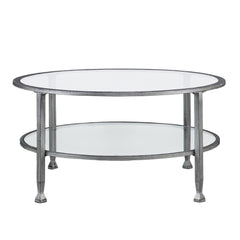 36" Silver Glass And Metal Round Coffee Table