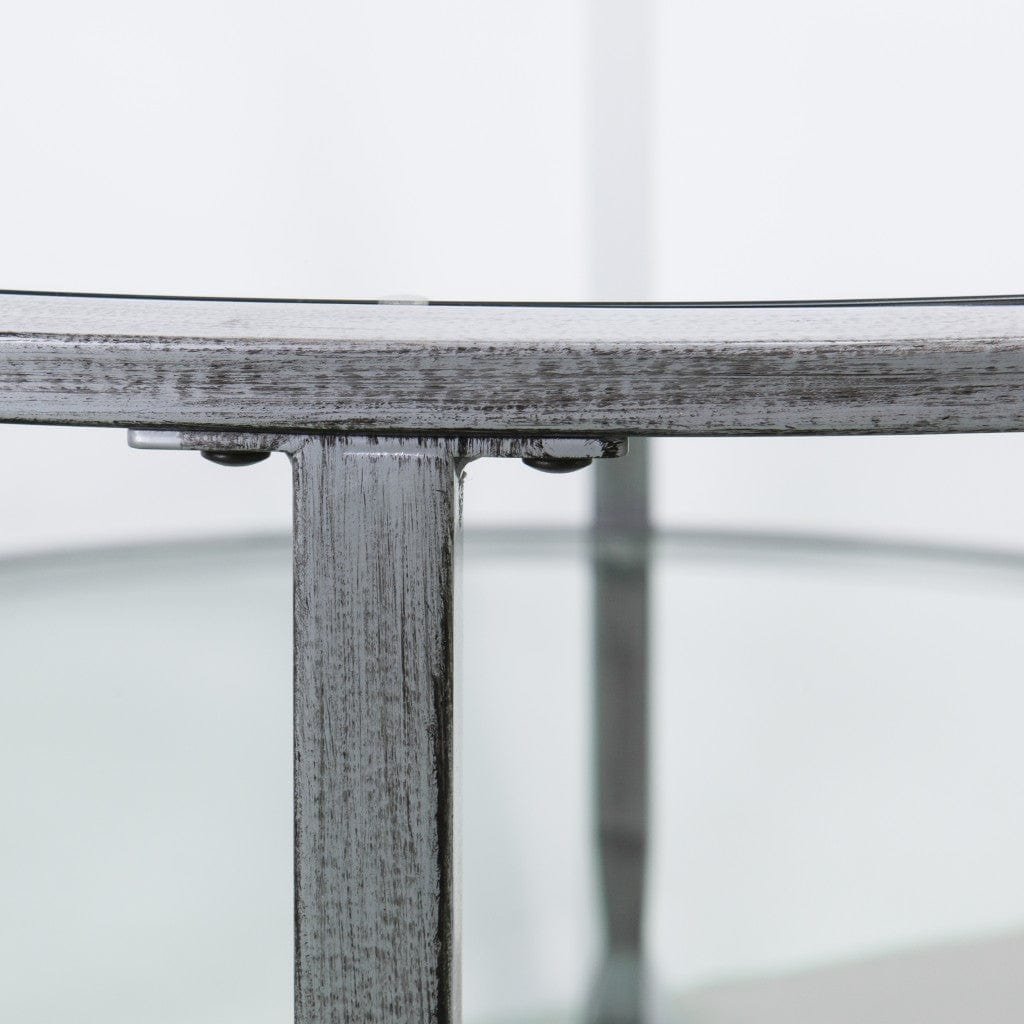 36" Silver Glass And Metal Round Coffee Table - Homeroots