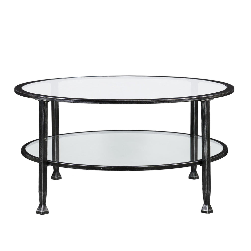 36" Black Glass And Metal Round Coffee Table - Homeroots