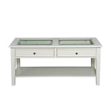 44" Off And White And Off-White Glass And Metal Rectangular Coffee Table - Homeroots