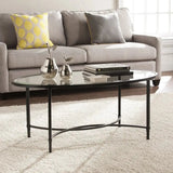 45" Black Glass And Metal With Iron Oval Coffee Table - Homeroots