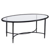 45" Black Glass And Metal With Iron Oval Coffee Table - Homeroots