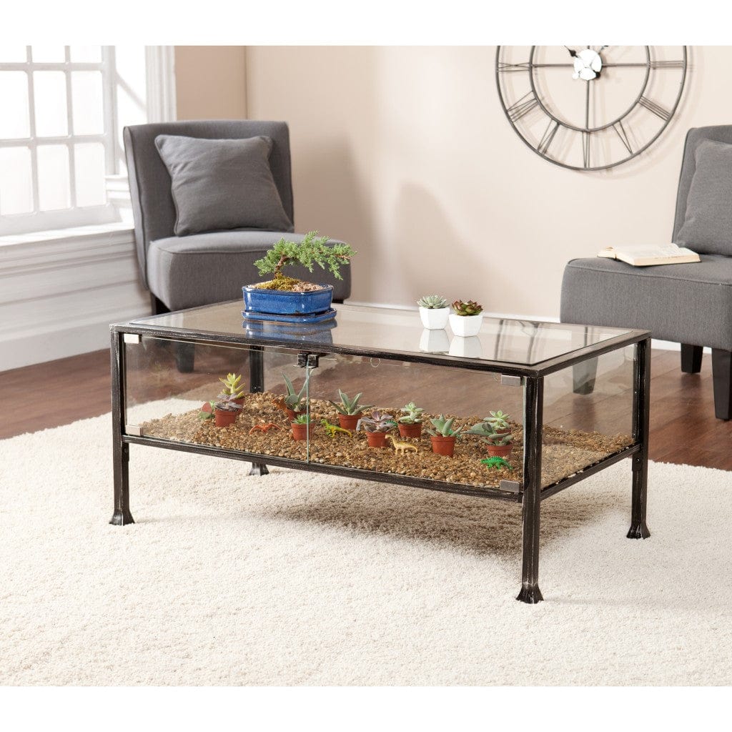 43" Black Glass And Metal Rectangular Coffee Table - Homeroots