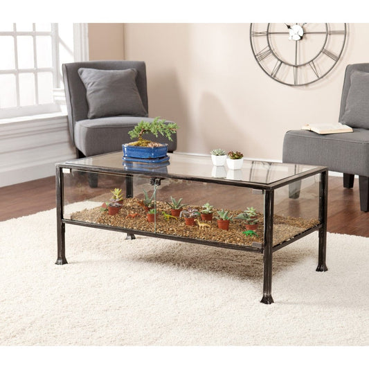 43" Black Glass And Metal Rectangular Coffee Table - Homeroots