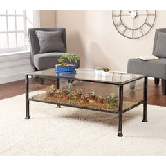 43" Black Glass And Metal Rectangular Coffee Table - Homeroots