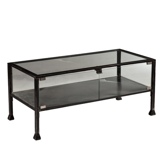 43" Black Glass And Metal Rectangular Coffee Table - Homeroots