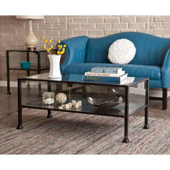 43" Black Glass And Metal Rectangular Coffee Table - Homeroots