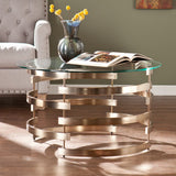 32" Clear And Champagne Glass And Metal With Iron Round Coffee Table - Homeroots