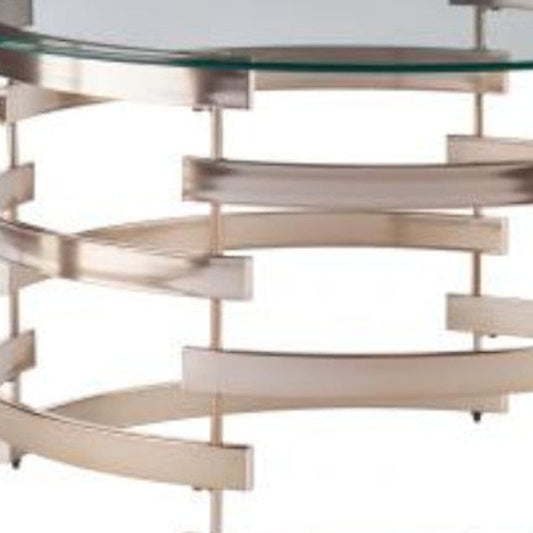 32" Clear And Champagne Glass And Metal With Iron Round Coffee Table - Homeroots