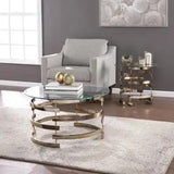 32" Clear And Champagne Glass And Metal With Iron Round Coffee Table - Homeroots - Flyclothing LLC