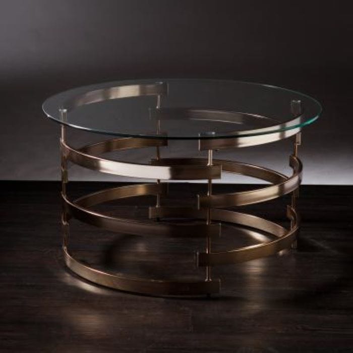 32" Clear And Champagne Glass And Metal With Iron Round Coffee Table - Homeroots - Flyclothing LLC