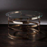 32" Clear And Champagne Glass And Metal With Iron Round Coffee Table - Homeroots