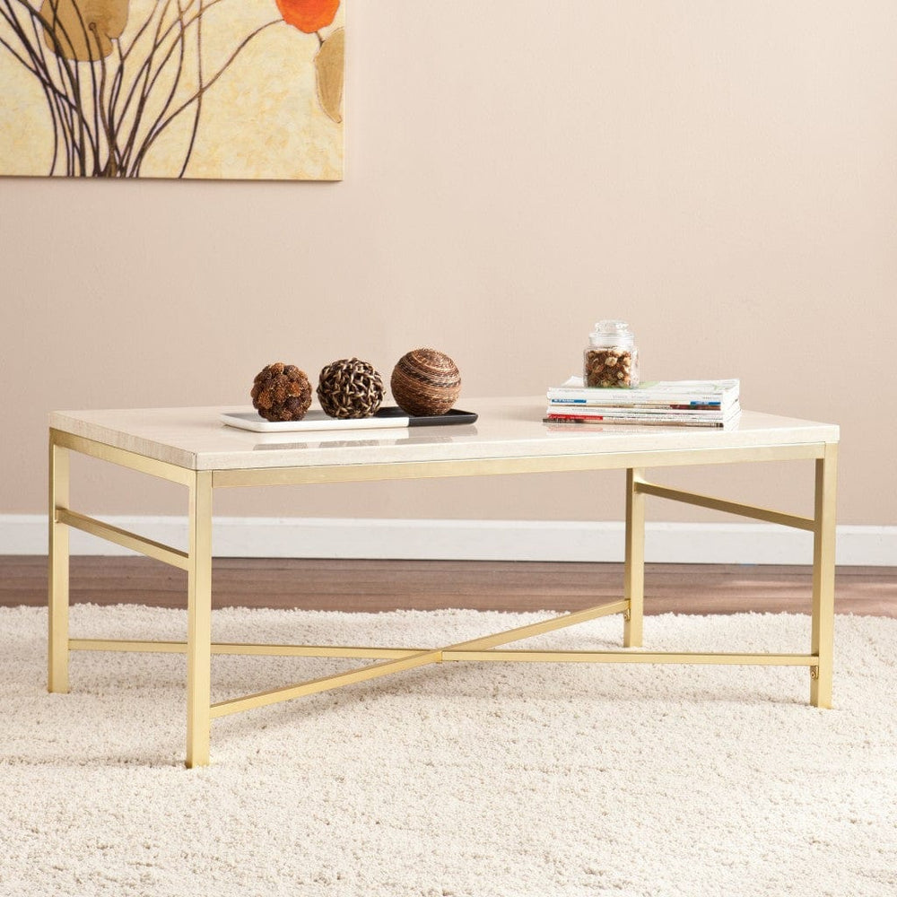 42" Off White Manufactured Wood And Metal Rectangular Coffee Table - Homeroots - Flyclothing LLC