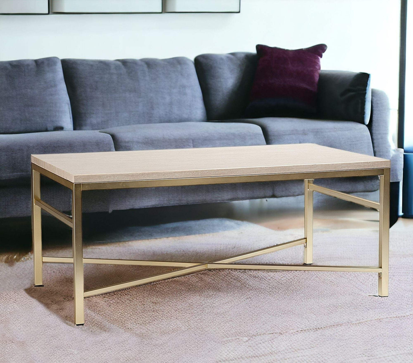 42" Off White Manufactured Wood And Metal Rectangular Coffee Table - Homeroots - Flyclothing LLC