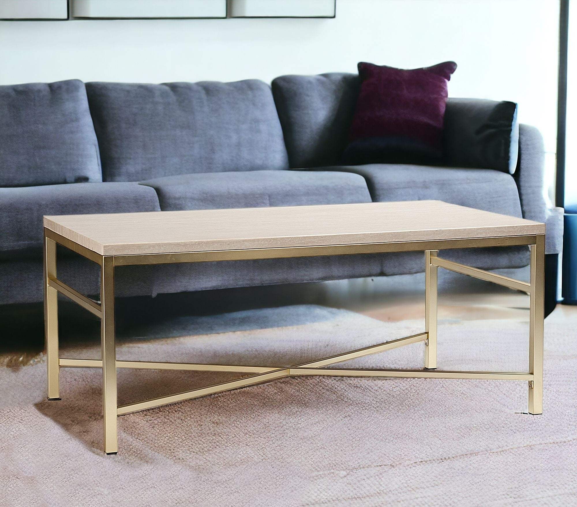 42" Off White Manufactured Wood And Metal Rectangular Coffee Table - Homeroots - Flyclothing LLC