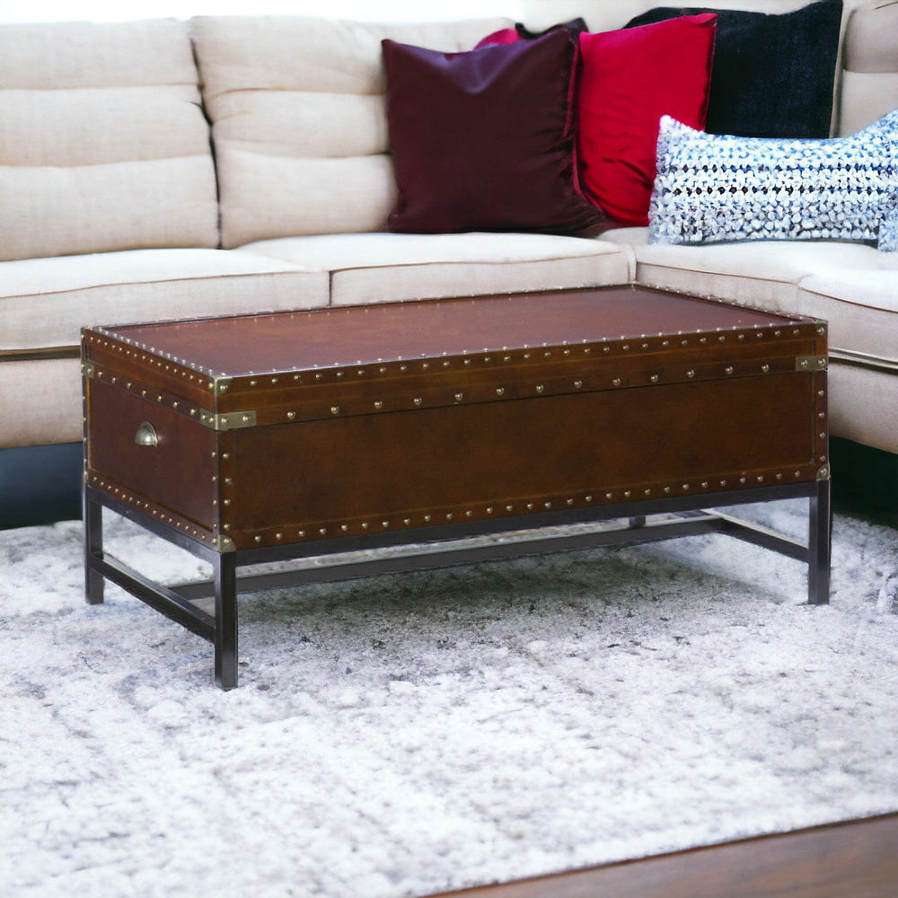42" Brown Manufactured Wood And Metal Rectangular Coffee Table - Homeroots - Flyclothing LLC