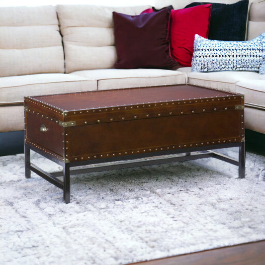 42" Brown Manufactured Wood And Metal Rectangular Coffee Table - Homeroots