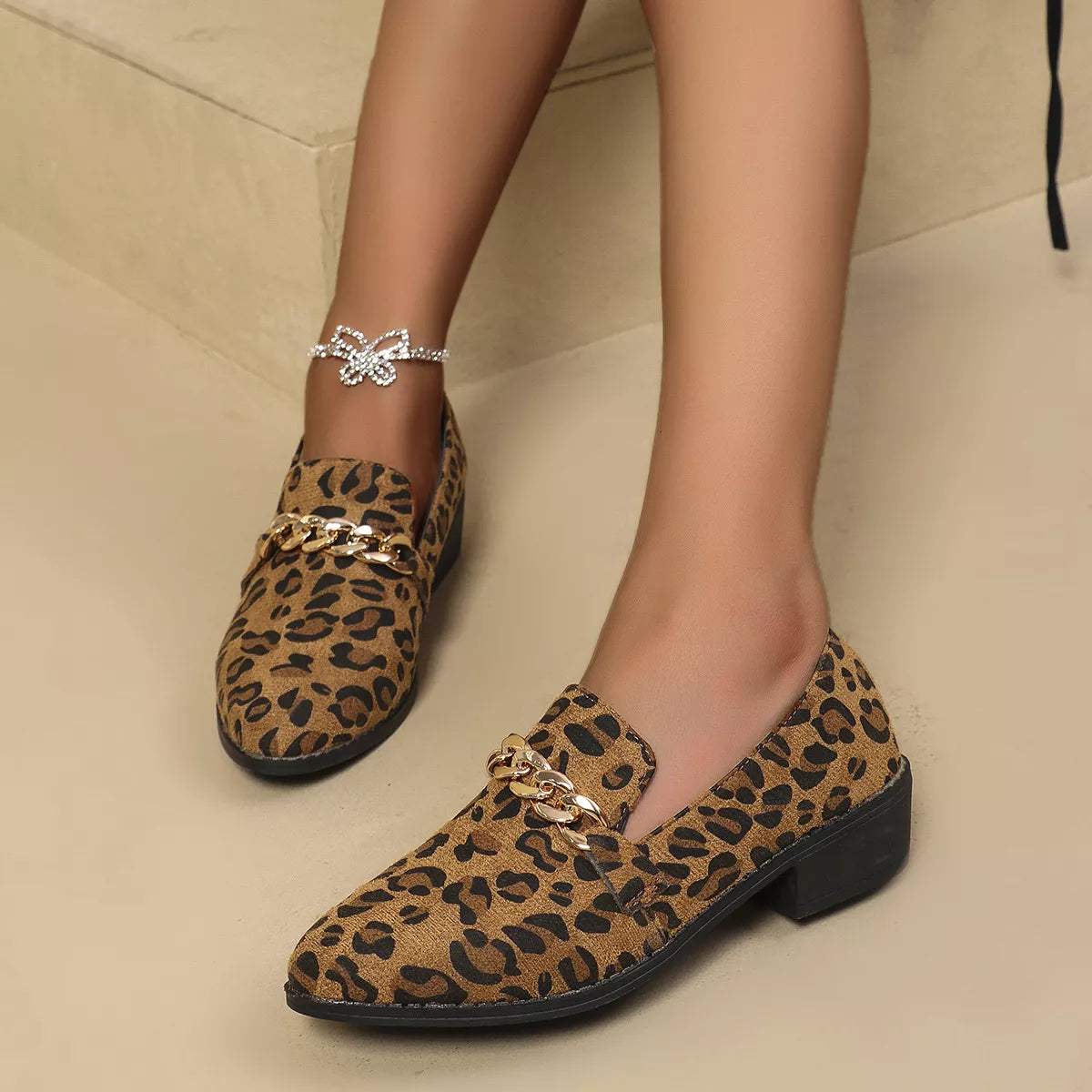 Leopard Chain Detail Loafers - Trendsi - Flyclothing LLC