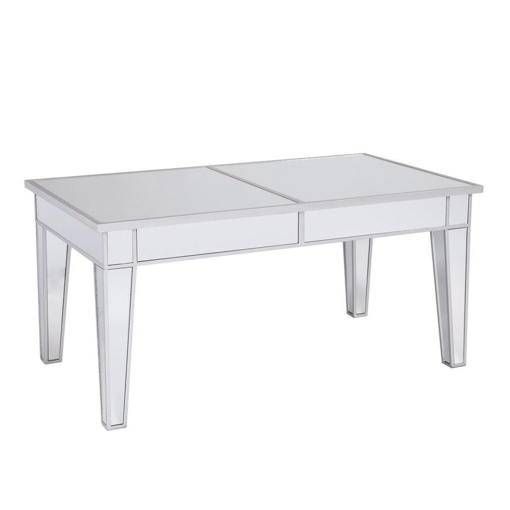 42" Silver Mirrored And Metal Rectangular Mirrored Coffee Table - Homeroots