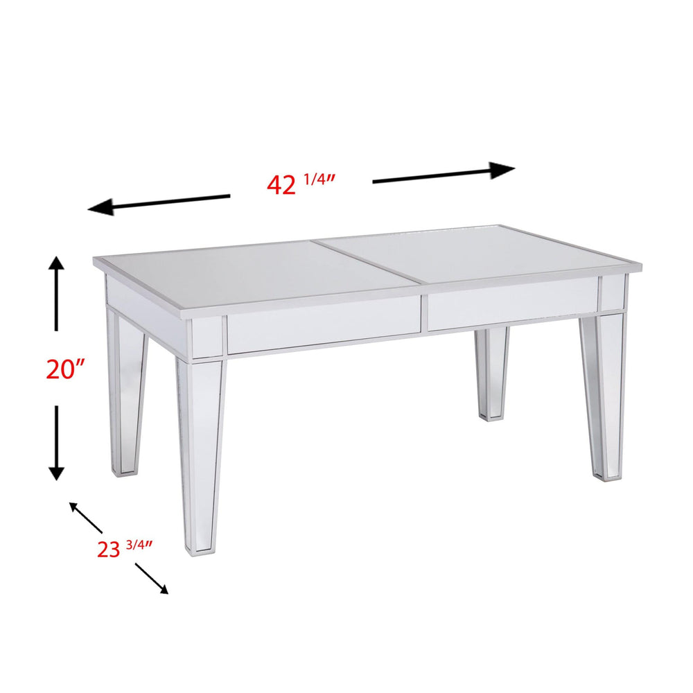 42" Silver Mirrored And Metal Rectangular Mirrored Coffee Table - Homeroots - Flyclothing LLC