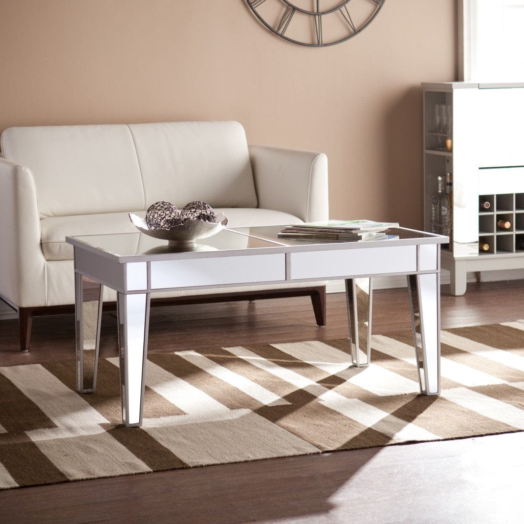42" Silver Mirrored And Metal Rectangular Mirrored Coffee Table - Homeroots - Flyclothing LLC
