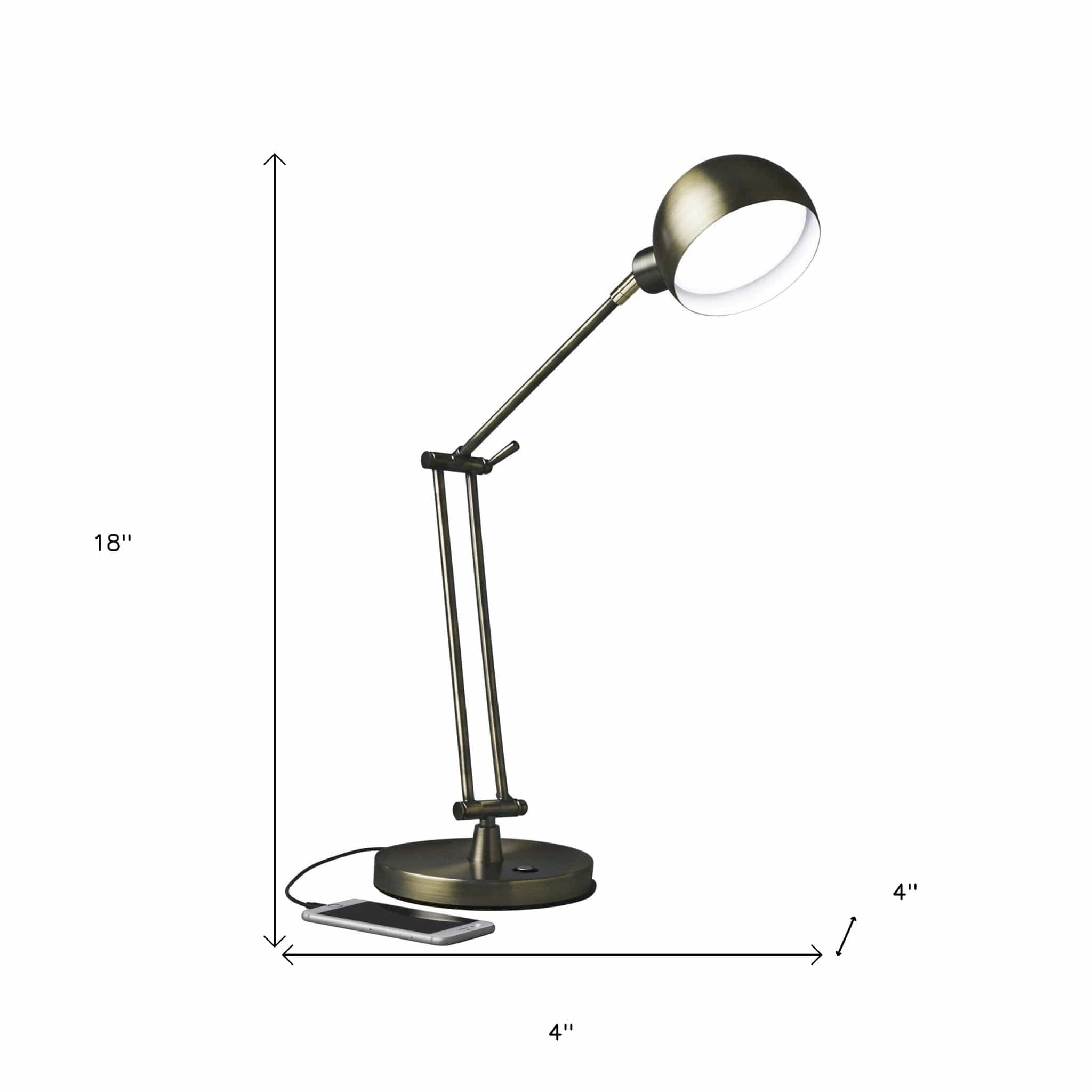 Shiny Satin Brass LED Adjustable Desk Lamp - Homeroots