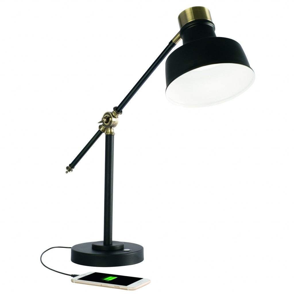 Matte Black and Antiqued Brass LED Adjustable Desk Lamp - Homeroots - Flyclothing LLC