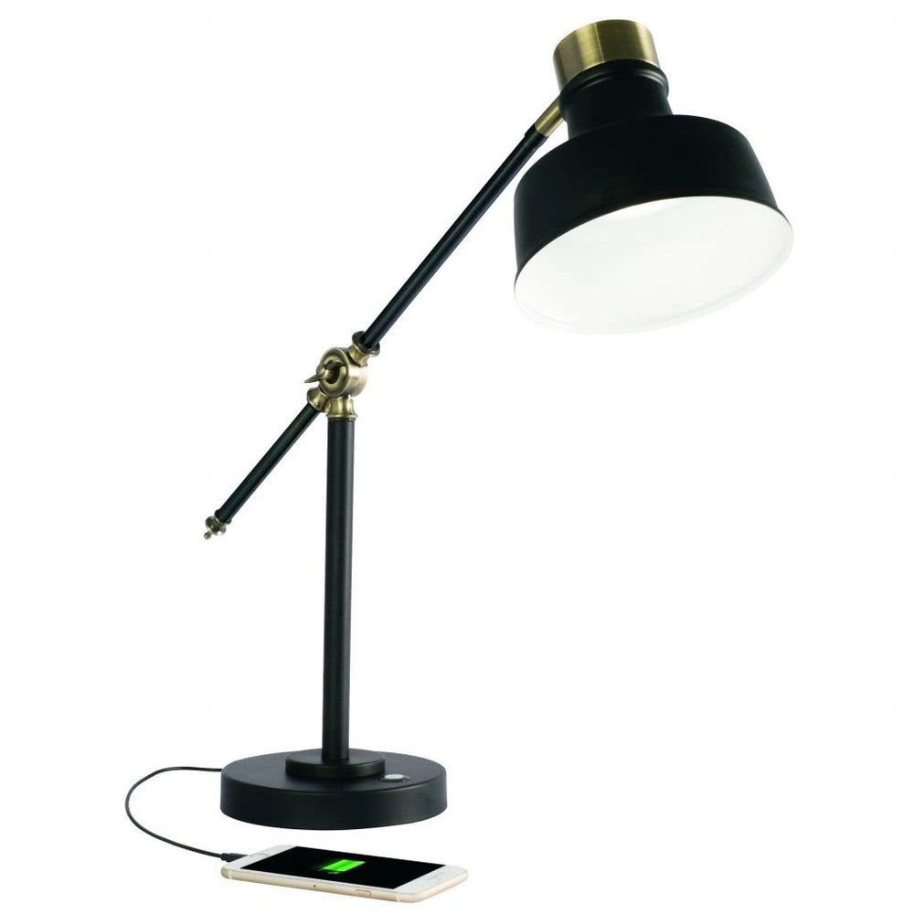 Matte Black and Antiqued Brass LED Adjustable Desk Lamp - Homeroots